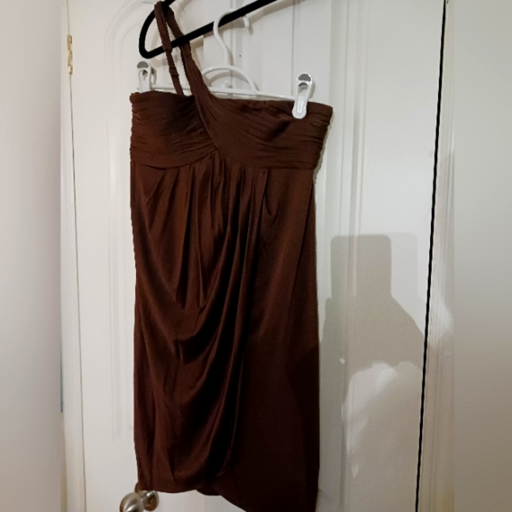 BCBG Grecian One Shoulder Bronze Dress